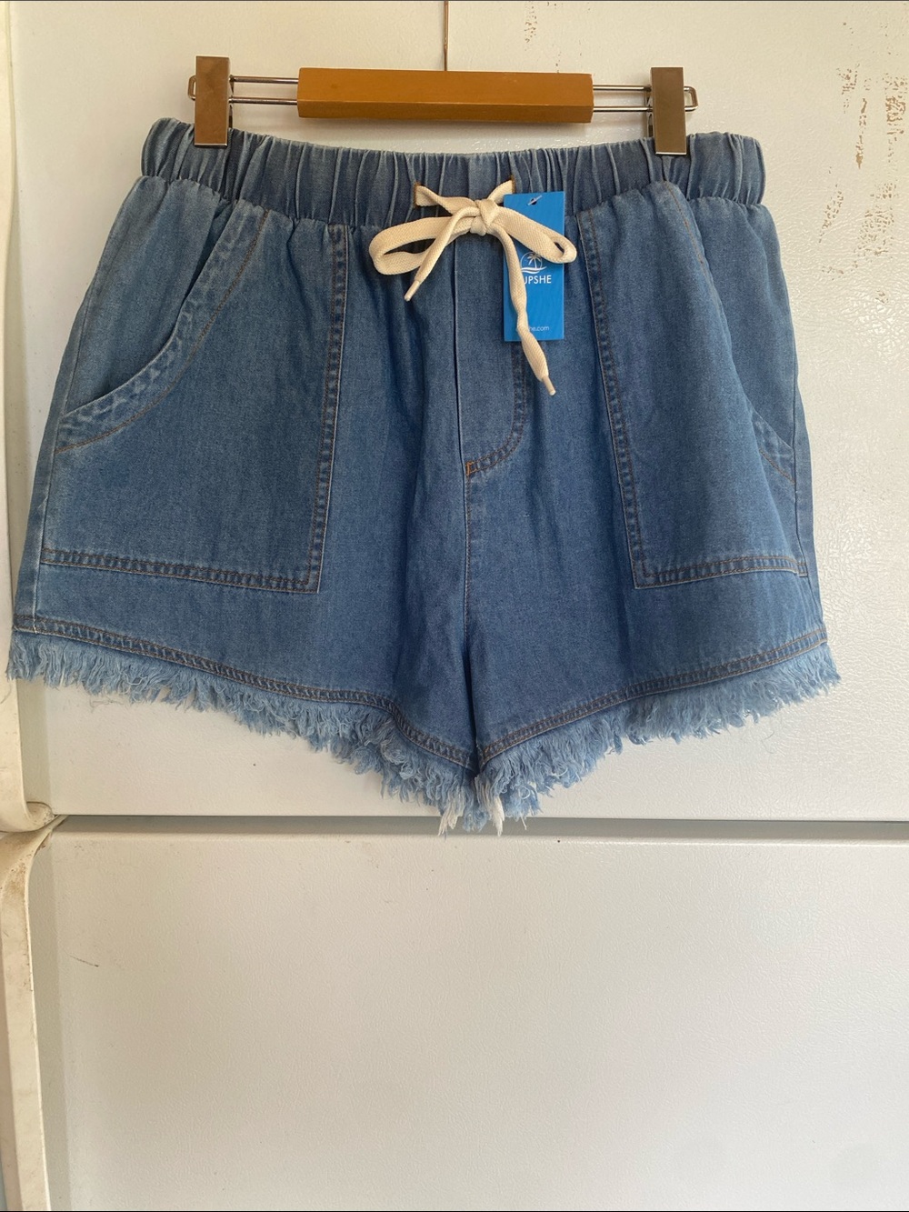 NWT Denim Drawstring Frayed Hem Women’s Shorts -  Size XL